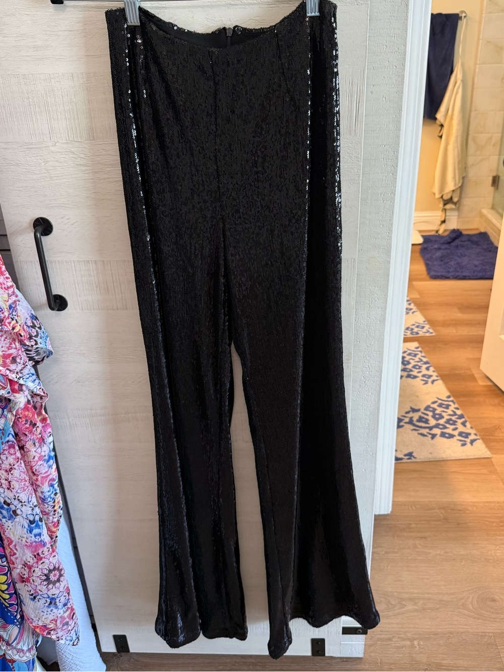 Black Sequin Wide-Leg Pants for Women